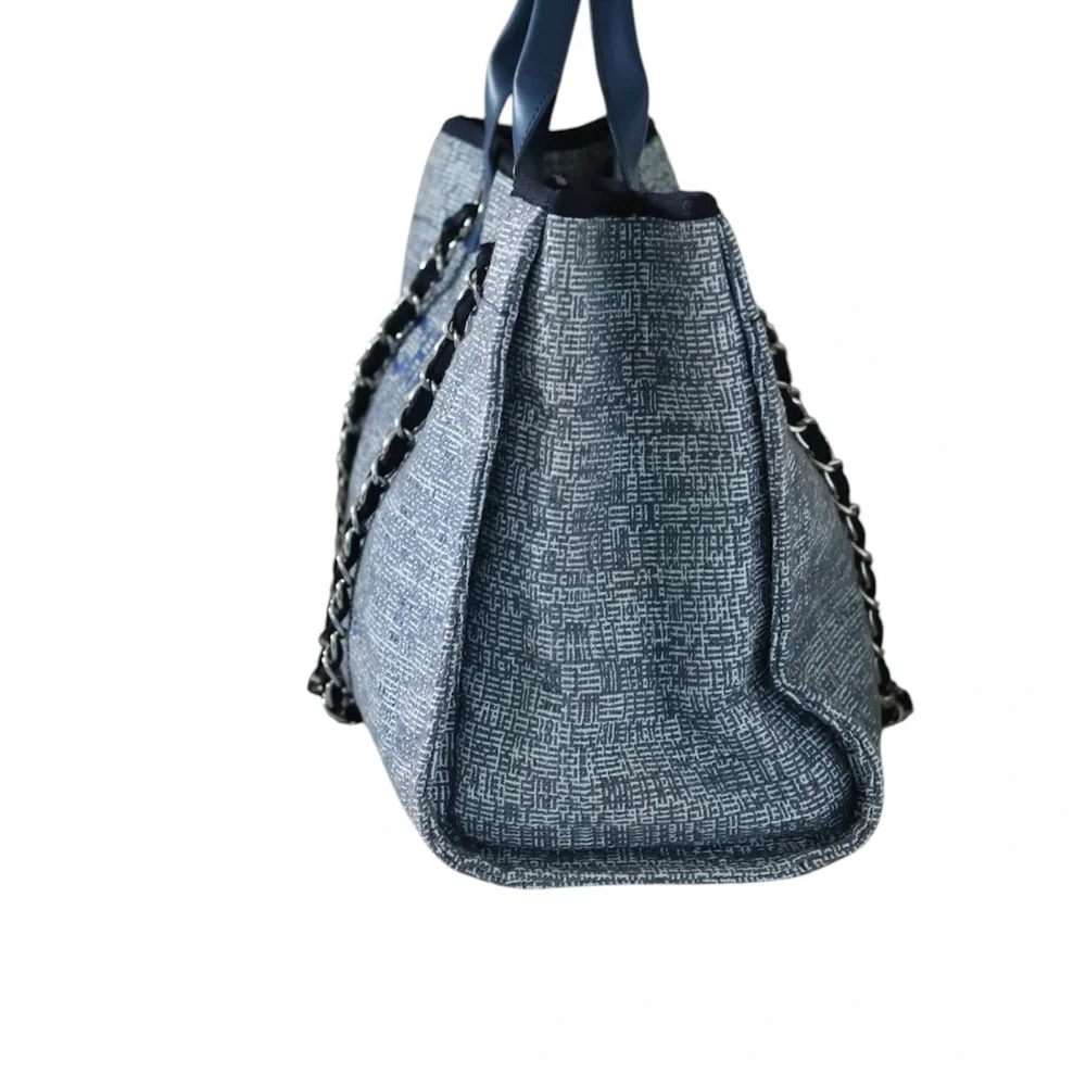 CHANEL Woven Straw Raffia Medium Deauville Tote Blue - Picture 3 of 11